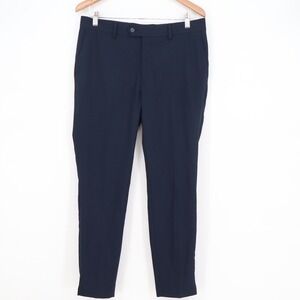 SuitShop Navy Blue Dress Pants Mens Flat Front Formal Trousers 34x27